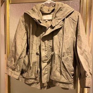 7 For All Mankind Jacket Linen and Cotton Khaki Green Detachable Hood Size M